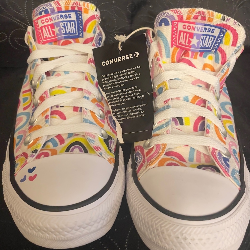 Converse White Canvas Rainbow Sneakers